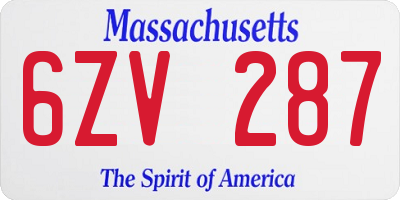 MA license plate 6ZV287