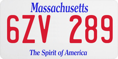 MA license plate 6ZV289