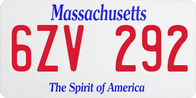 MA license plate 6ZV292