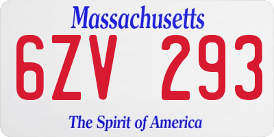 MA license plate 6ZV293