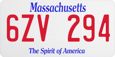 MA license plate 6ZV294