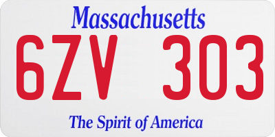 MA license plate 6ZV303
