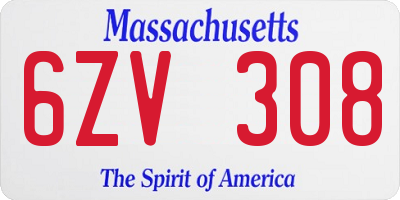 MA license plate 6ZV308