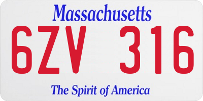 MA license plate 6ZV316