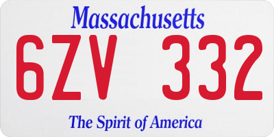MA license plate 6ZV332