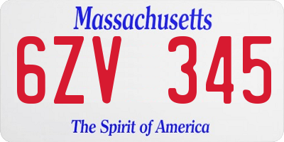 MA license plate 6ZV345