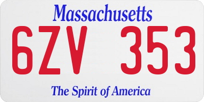 MA license plate 6ZV353