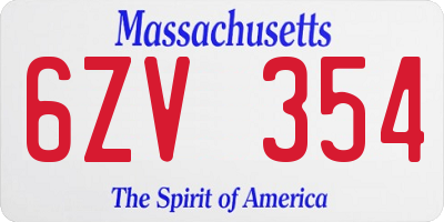 MA license plate 6ZV354