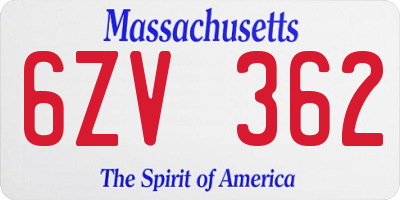 MA license plate 6ZV362