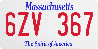 MA license plate 6ZV367
