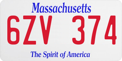 MA license plate 6ZV374