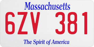 MA license plate 6ZV381
