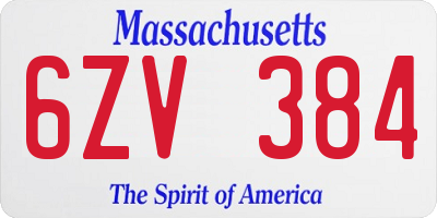 MA license plate 6ZV384