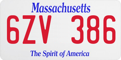 MA license plate 6ZV386