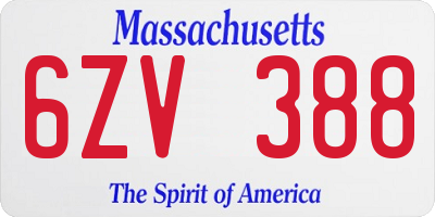 MA license plate 6ZV388