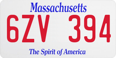 MA license plate 6ZV394