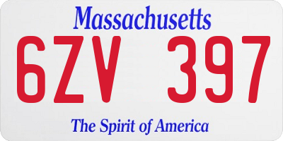 MA license plate 6ZV397