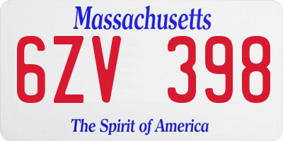 MA license plate 6ZV398