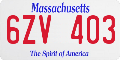 MA license plate 6ZV403