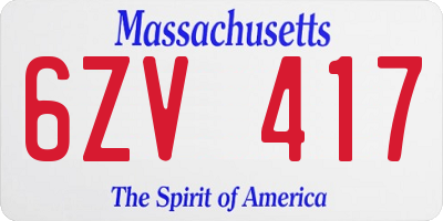 MA license plate 6ZV417