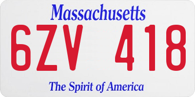 MA license plate 6ZV418