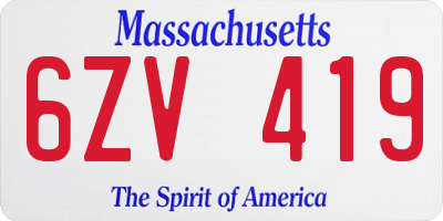 MA license plate 6ZV419