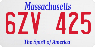 MA license plate 6ZV425