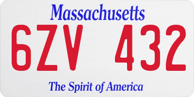 MA license plate 6ZV432