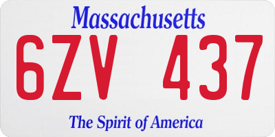 MA license plate 6ZV437