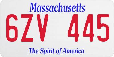 MA license plate 6ZV445