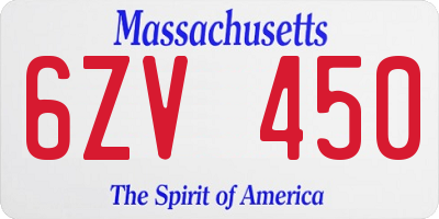 MA license plate 6ZV450