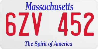 MA license plate 6ZV452