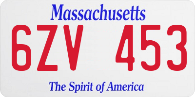 MA license plate 6ZV453