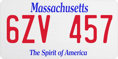 MA license plate 6ZV457