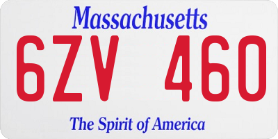 MA license plate 6ZV460
