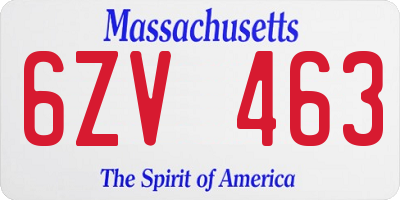 MA license plate 6ZV463