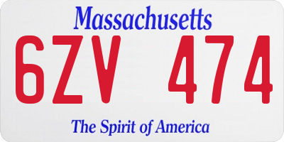 MA license plate 6ZV474