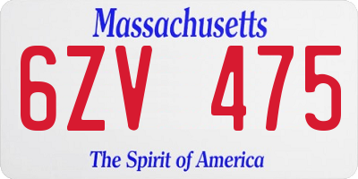 MA license plate 6ZV475