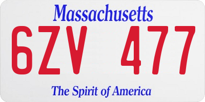 MA license plate 6ZV477