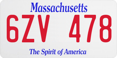 MA license plate 6ZV478