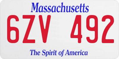 MA license plate 6ZV492