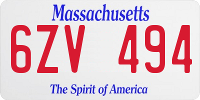 MA license plate 6ZV494