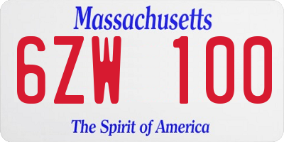 MA license plate 6ZW100