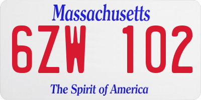 MA license plate 6ZW102