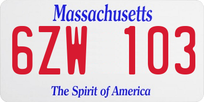 MA license plate 6ZW103