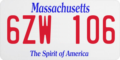 MA license plate 6ZW106