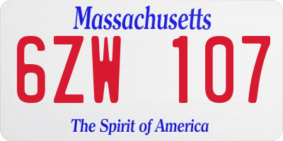 MA license plate 6ZW107