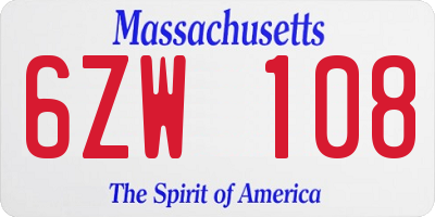 MA license plate 6ZW108