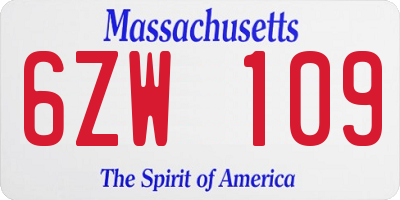 MA license plate 6ZW109