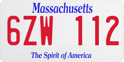 MA license plate 6ZW112